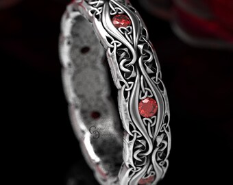 Mushroom Ring,  Sterling Silver Mushroom Ring, Celtic Ruby Ring, Pagan Wedding Band, Nature Ring, Mushroom Jewelry, Shroom Ring, 1378