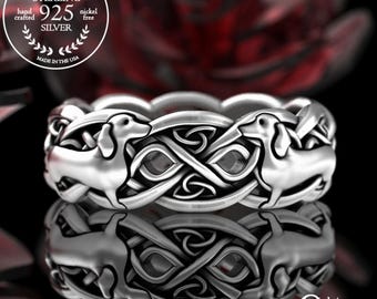 Dachshund Ring, Sterling Silver Dog Ring, Celtic Dog Ring, Dachshund Jewelry, Dog Lover Gift, Canine Ring, Dog Show Ring, Dachshunds, 3011