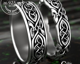 Intricate Irish Knotwork For Bride Groom Wedding Ring Set, Sterling Silver Celtic Woven Wedding Bands, Scottish Matching Rings, 2005 2006