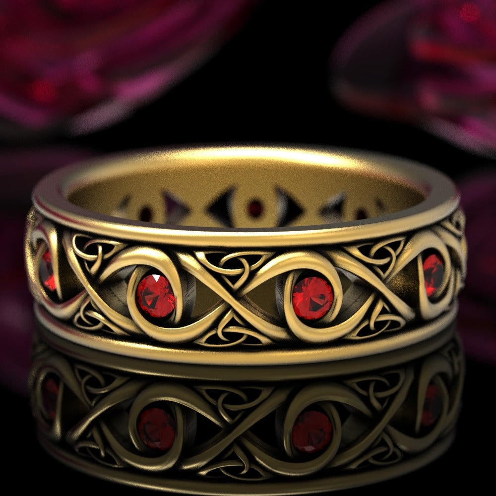Mens gold wedding deals band with ruby