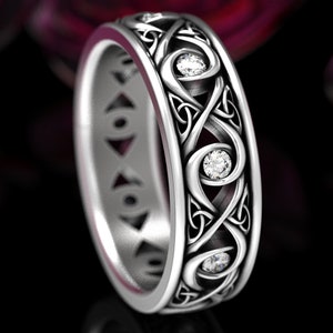 Celtic Moissanite Wedding Ring, Mens Infinity Knot Wedding Band, Sterling Celtic Wedding Ring, Moissanite Wedding Band, Infinity Knot 1410 image 3