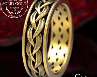 Mens Gold Braided Celtic Ring, Gold Weave Ring, Braided Wedding Band, Braided Wedding Ring, White Gold Mens Ring, Platinum Celtic Ring, 1614