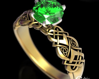 Gold Heart Engagement Ring, Irish Gold Wedding Ring, Emerald Celtic Engagement Ring, White Gold Emerald Engagement Ring, Platinum Ring, 4017
