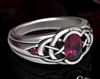 Wide Engagement Ring, Sterling Ruby Irish Wedding Ring, Modern Engagement Ring, Oval Ruby Engagement Ring, Wide Ruby Irish Ring, 1653