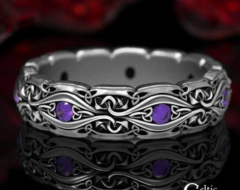 Magic Mushroom Ring, Mushroom Ring, Amethyst & Sterling Ring, Celtic Wedding Band, Pagan Wedding Band, Amethyst Celtic Wedding Ring, 1378