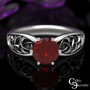 Celtic Trinity Ruby Solitaire Proposal Ring, Irish Engagement Ring, Modern Ruby & Sterling Silver Engagement Ring, Scottish Engagement, 1427