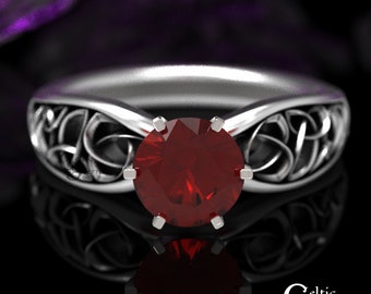 Celtic Trinity Ruby Solitaire Proposal Ring, Irish Engagement Ring, Modern Ruby & Sterling Silver Engagement Ring, Scottish Engagement, 1427