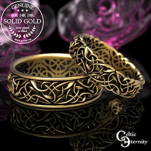 Gouden Keltische trouwringenset voor hem en haar, platina trouwringen, Keltische gouden ring, bijpassende trouwringen, Infinity trouwring, 1424 66
