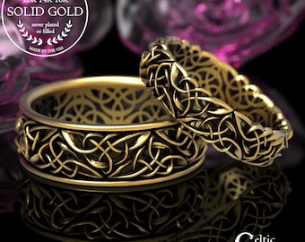 His Her Gold Celtic Wedding Ring Set, Platinum Wedding Bands, Celtic Gold Ring, Matching Wedding Bands, Infinity Wedding Ring, 1424 66