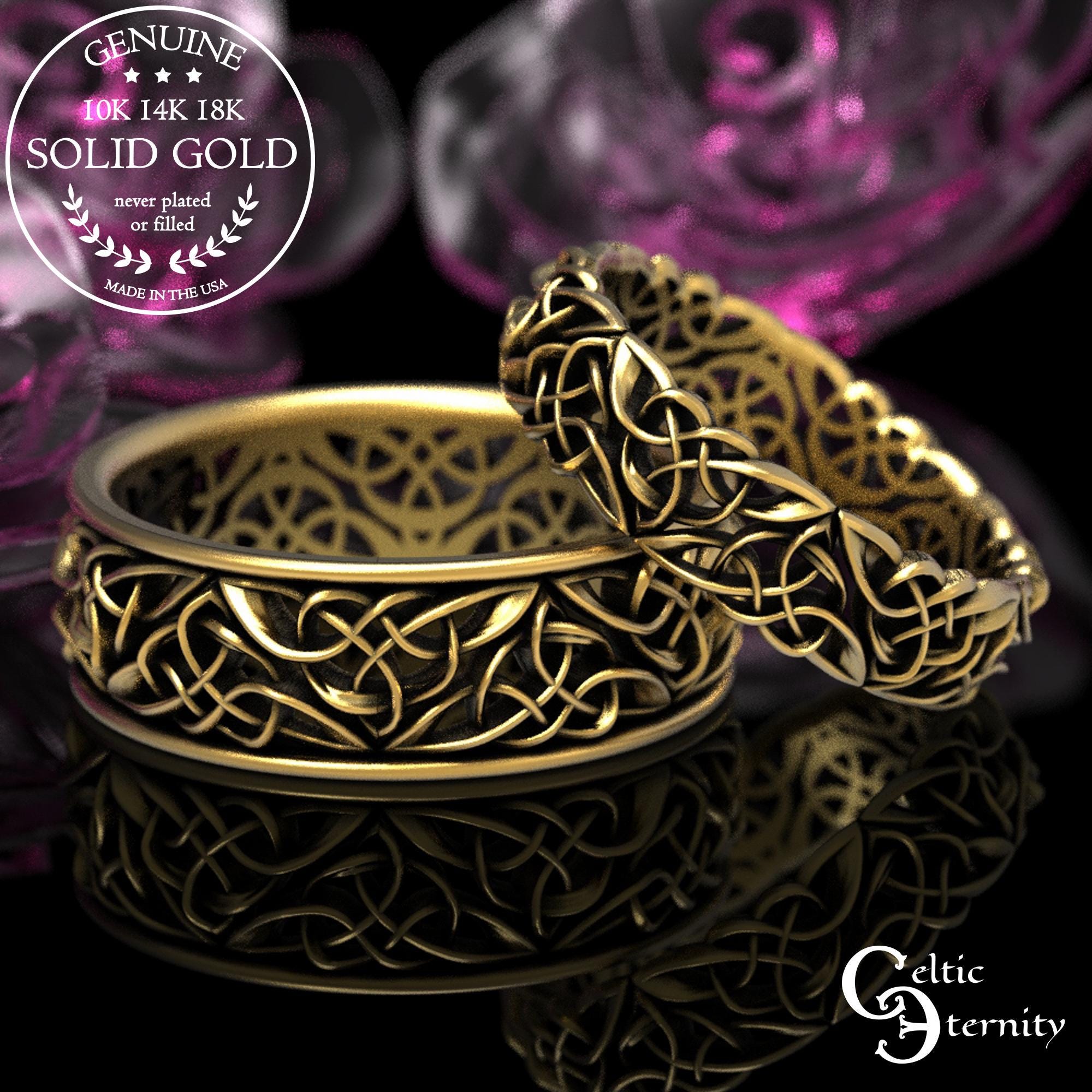 His Her Gold Celtic Wedding Ring Set, Platinum Wedding Bands, Celtic Gold Ring, Matching Wedding Bands, Infinity Wedding Ring, 1424 66