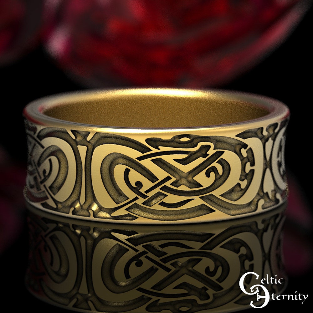 Ancient Snake Ring Gold Ouroboros Ring Mens Viking Ring Gold Viking Ring Viking Wedding Band Jormungand Ring Gold Snake Ring 1592