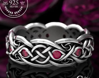 Ruby + Sterling Infinity Wedding Band, Sterling Silver Celtic Ring, Scottish Woman's Vow Renewal Ring, Classic Irish Anniversary Ring, 1052