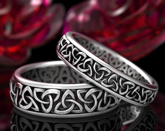 Sterling Silver Triquetra Wedding Rings, Trinity Knot Handfasting Ring Set, Triad Knot Union Rings, Unity Knot Anniversary Bands, 200 201