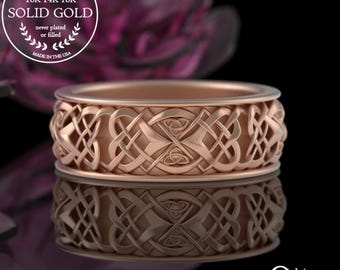 10K Rose Gold Celtic Wedding Band, Mens Rose Gold Irish Ring, 14K Gold Mens Wedding Ring, 10K Rose Gold Scottish Wedding Ring, Knotwork 4012
