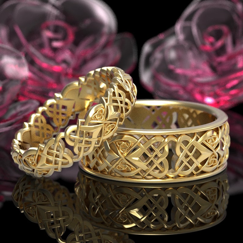 Celtic Heart Knot Wedding Ring Set His Hers Gold Wedding - Etsy