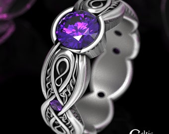 Amethyst Engagement Ring, Sterling Celtic Wedding Ring, Infinity Engagement Ring, Celtic Engagement Ring, Amethyst Bezel Wedding Ring, 1644