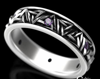 Sterling Viking Wedding Ring, Alexandrite Wedding Band, Alexandrite Norse Wedding Ring, Sterling Odin Ring, Alexandrite Viking Ring, 1376