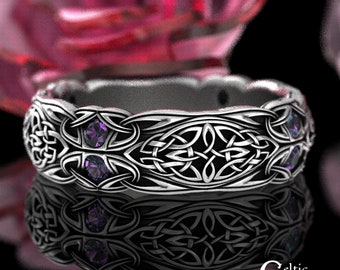 Sterling Alexandrite Celtic Ring, Alexandrite Knotwork Ring, Celtic Alexandrite Wedding Band, Silver Alexandrite Ring for Women, 1468