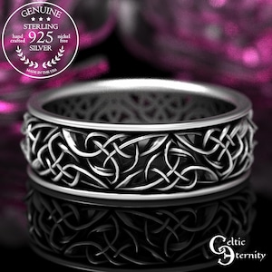 Silver Celtic Wedding Band, Mens Celtic Heart Wedding Ring, Sterling Knotwork Ring, Irish Wedding Band, Unique Wedding Ring, Modern Ring 66