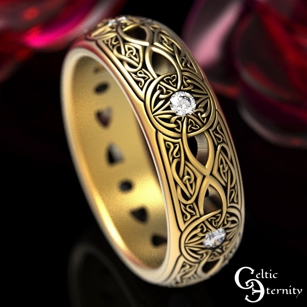 10K Moissanite Celtic Ring 14K Gold Irish Ring 18K Celtic