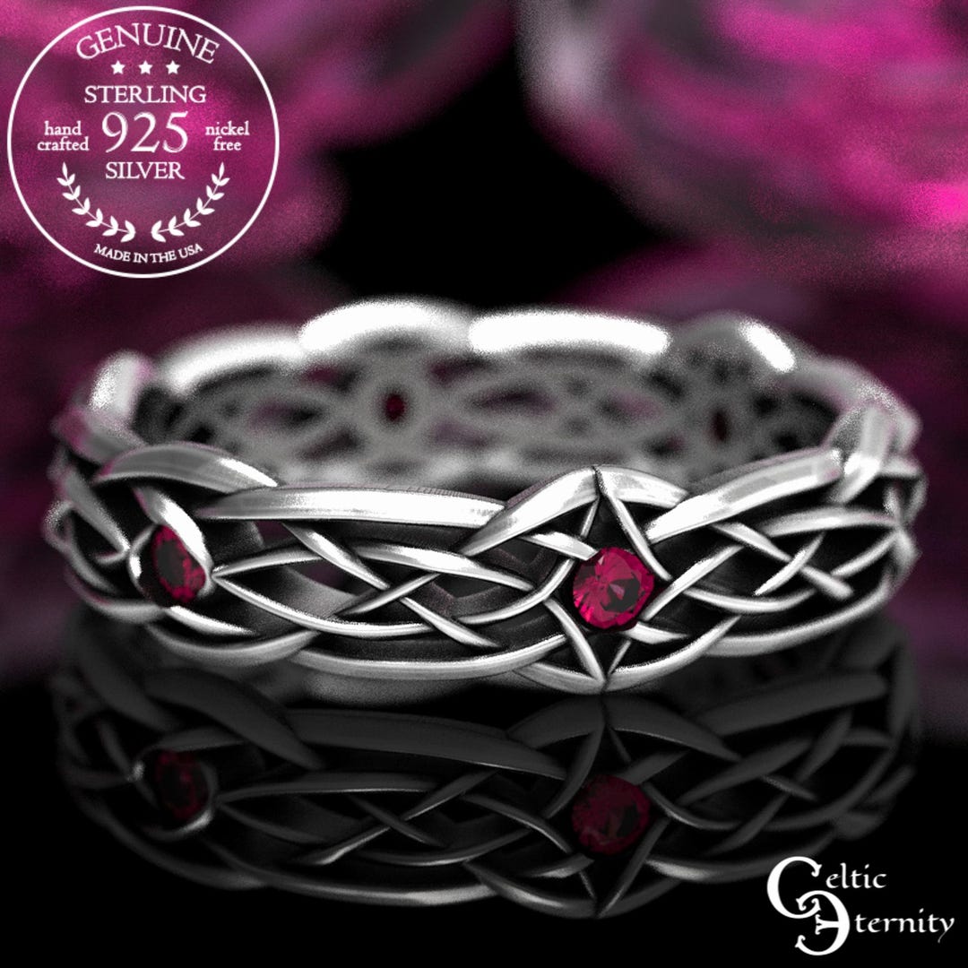 Women's Celtic Weave Simulated Ruby Ring - .925 Sterling Silver, Size 6, Sterling Silver Band - View #5