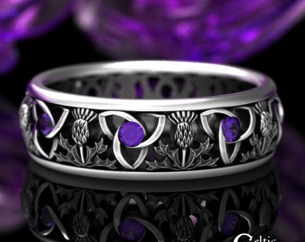 Amethyst Thistle Ring, Classic Celtic Ring, Scottish Amethyst Ring, Classic Thistle Ring, Scottish Wedding Band, Thistle Wedding Band, 1812