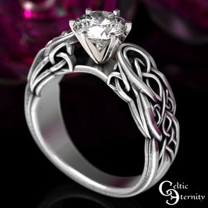 Moissanite Celtic Engagement Ring, Sterling Knot Engagement Ring, Trinity Engagement Ring, Celtic Trinity Wedding Ring, Trinity Ring, 1649