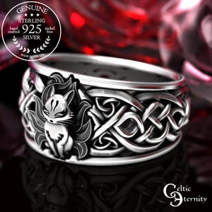 Anillo celta de zorro kitsune, anillo kitsune de plata de ley, anillo de boda de zorro kitsune, anillo de zorro de nueve colas, joyería celta de zorro, anillo de zorro, 1395 imagen 5