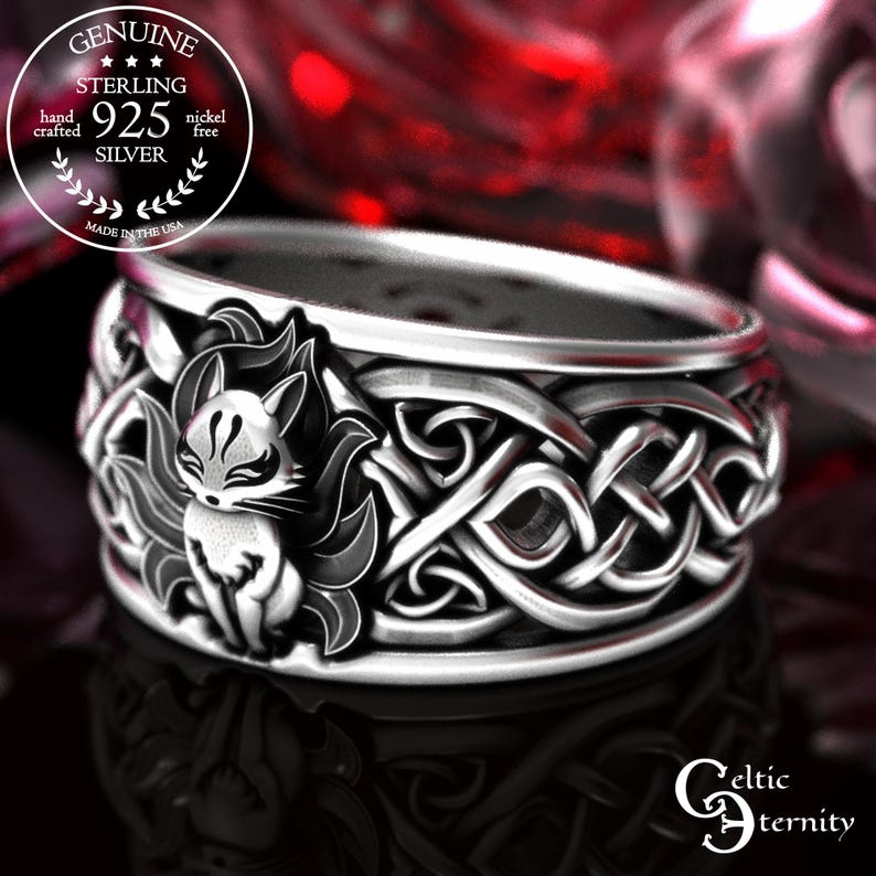 Anillo celta de zorro kitsune, anillo kitsune de plata de ley, anillo de boda de zorro kitsune, anillo de zorro de nueve colas, joyería celta de zorro, anillo de zorro, 1395 imagen 5