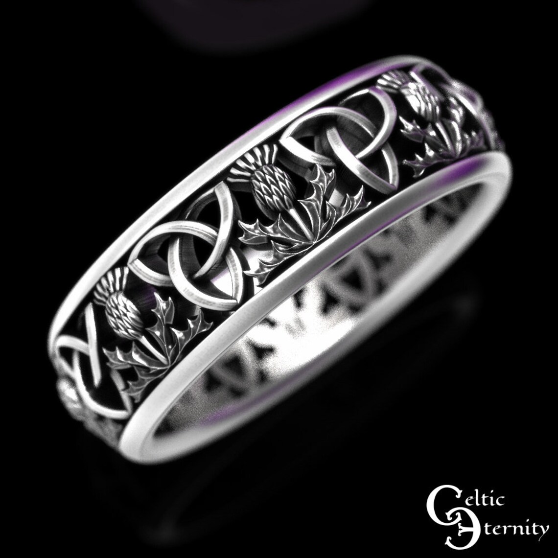 Scottish Thistle Ring - Sterling Silver Celtic Knot Heart Symbol Of Scotland Jewelry