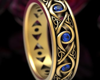 14K Sapphire Infinity Wedding Band, Gold Celtic Wedding Ring, 10K Sapphire Irish Ring, 14K Sapphire Celtic Ring, Classic Celtic Ring, 1410