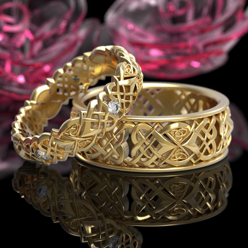 Celtic Heart Knot Wedding Set Gold Lovers Knot Ring Set | Etsy