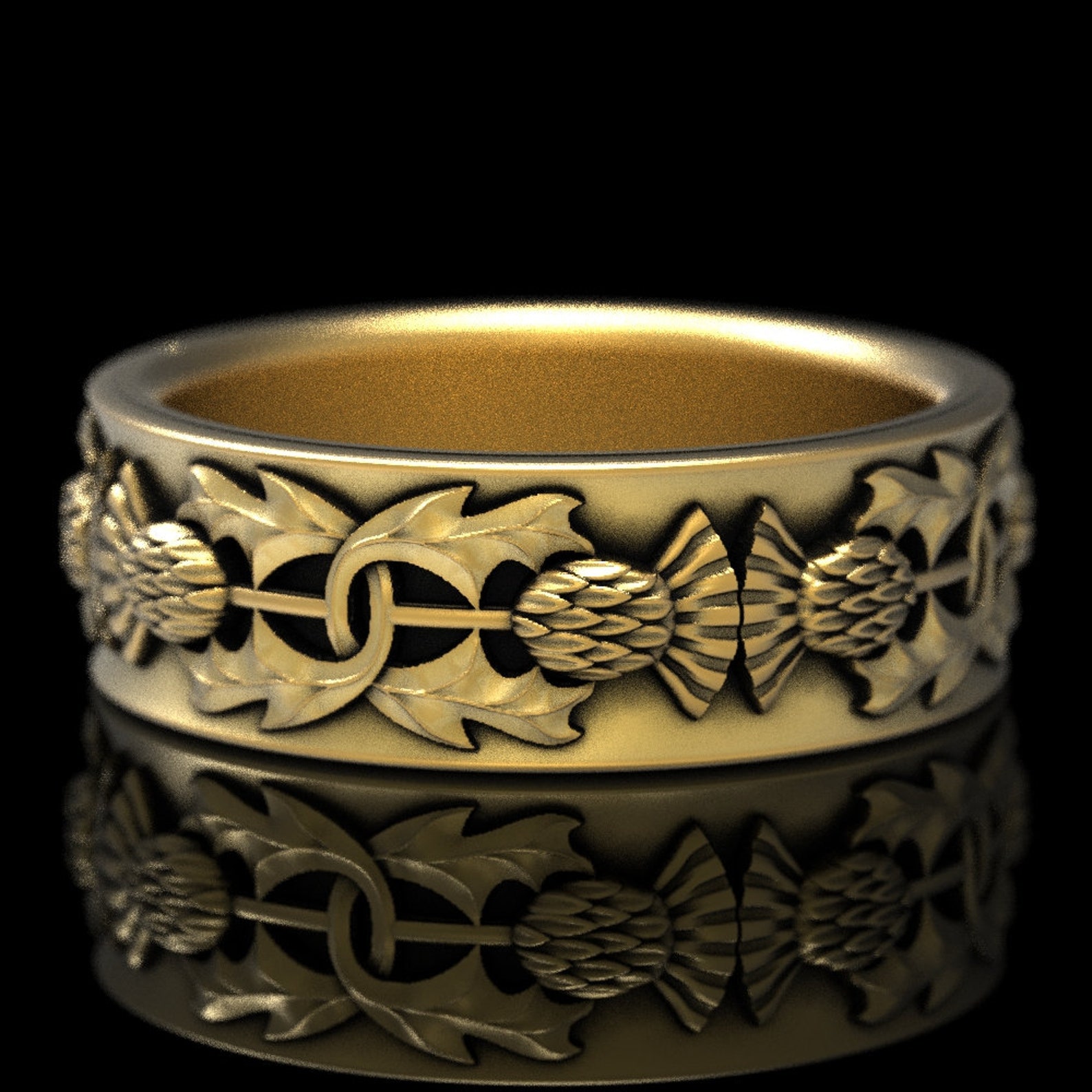 Gold or Platinum Scottish Highland Ring, 18K Scotland Thistle Ring, 10K ...