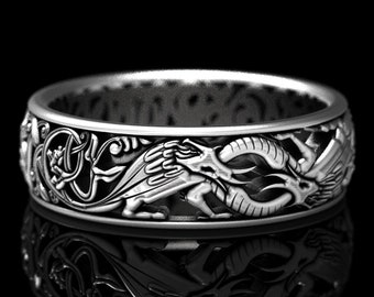 Sterling Silver Celtic Dragon Ring, Dragon Wedding Ring, Celtic Wedding Band, Dragon Jewelry, Silver Welsh Dragon Ring, Mythology Ring, 1380