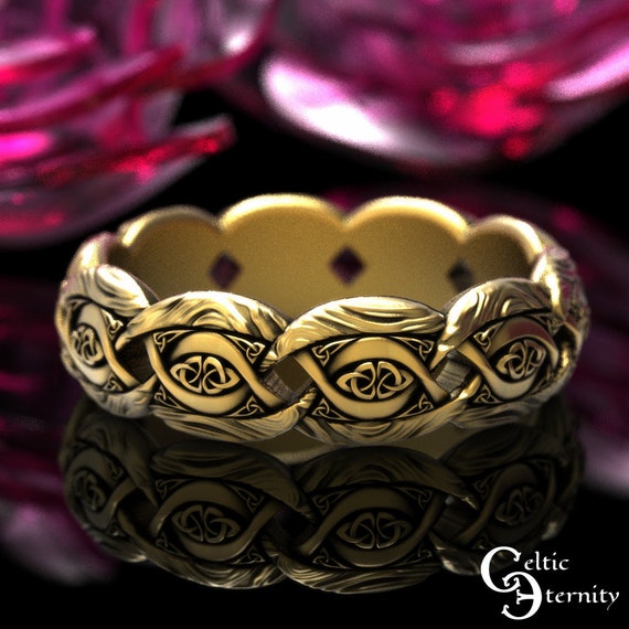 Gold Tree Bark Ring, Gold Tree Ring, Gold Celtic Infinity Ring, Celtic Tree Bark Wedding Band, White Gold Tree Ring, Gold Tree Ring, 1825