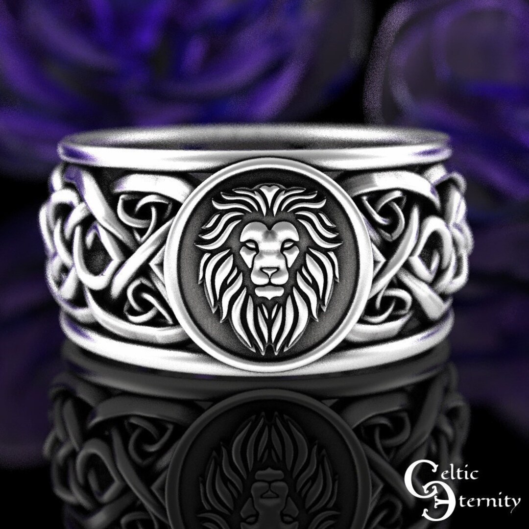 Sterling Silver Celtic Lion Ring, Mens Celtic Lion Wedding Ring, Celtic