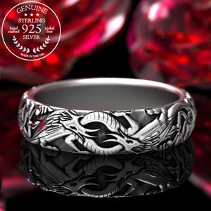 Norse Dragon Ring, Sterling Celtic Dragon Wedding Band, Womens Dragon Ring, Entwined Dragons Ring, Silver Viking Dragon Ring, 1803