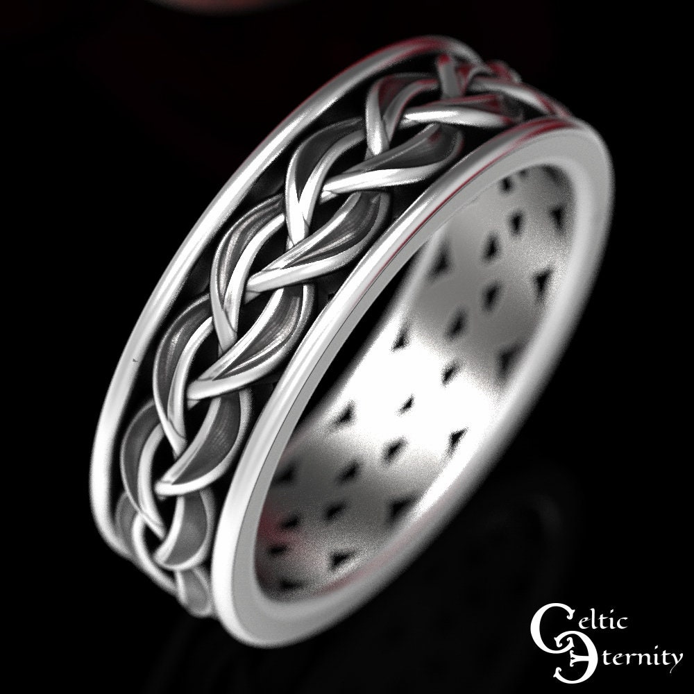 Mens Silver Celtic Ring, Silver Celtic Braid Ring, Silver Weave Ring, Braid Wedding Band