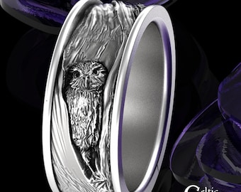 Sterling Silver Owl Wedding Ring, Owl Wedding Band, Silver Owl Ring, Sterling Owl Jewelry, Owl Spirit Animal, Unique Owl Ring, 1794