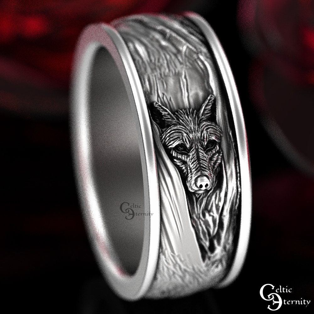 Sterling Silver Wolf Ring Men s Wolf Wedding Ring Wolf Ring