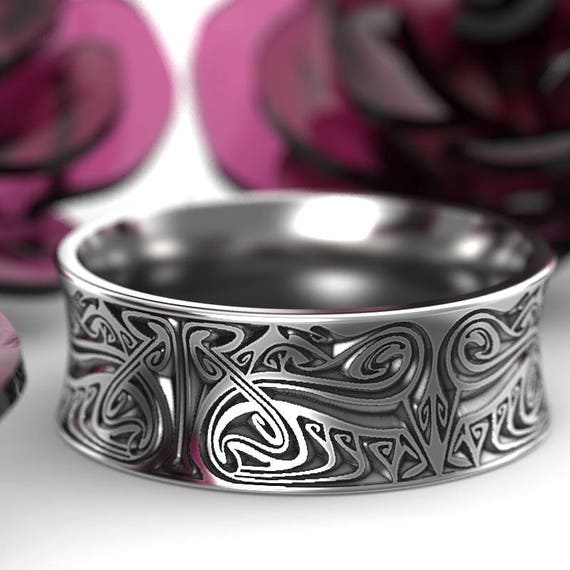 Engraved Norse Wedding Ring With Dramatic Design in Sterling | Etsy