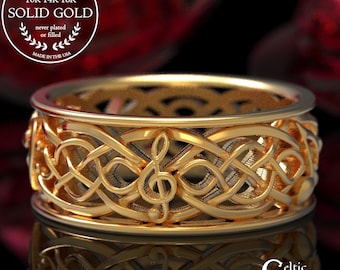 Gold Music Note Ring, Gold Music Wedding Ring, Music Note Ring, Music Lovers Ring, Celtic Music, Musical Ring, Infinity Wedding Ring, 1715