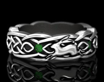 Celtic Hare Ring, Sterling Silver Rabbit Ring, Celtic Wedding Band, Infinity Silver Ring, Celtic Rabbit, Year of the Rabbit Ring, 1679