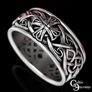 Sterling Celtic Cross Ring, Irish Wedding Band, Mens Celtic Wedding Band, Irish Cross Ring, Celtic Knotwork Ring, Silver Cross Ring, 1856 image 5
