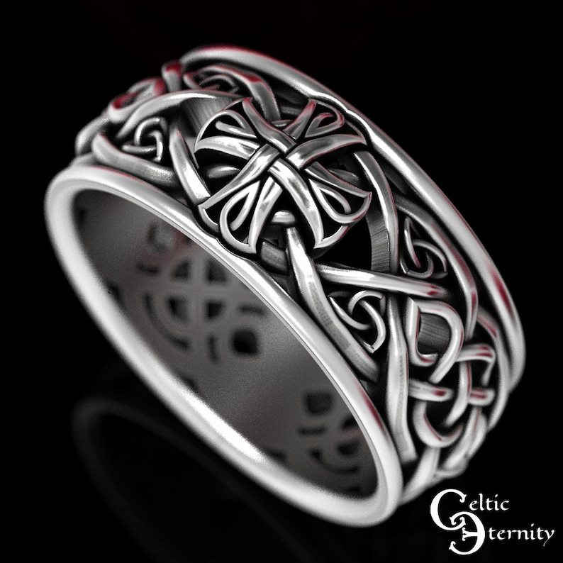 Sterling Celtic Cross Ring, Irish Wedding Band, Mens Celtic Wedding Band, Irish Cross Ring, Celtic Knotwork Ring, Silver Cross Ring, 1856 image 5
