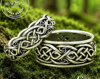 Matching Celtic Wedding Bands, Sterling Silver Celtic Rings, His Hers Wedding Set, Sterling Ring Set, Matching Wedding Bands, 1057 1095