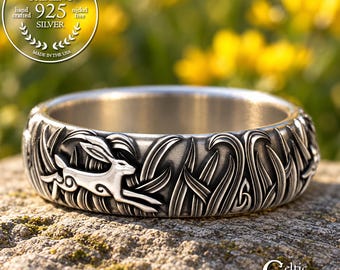Sterling Rabbit Ring, Silver Rabbit Ring, Celtic Rabbit Ring, Sterling Silver Rabbit Wedding Ring, Bunny Ring, Rabbit Wedding Band, 1905