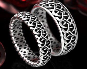 Celtic Knot Ring Set, His and Hers Rings, Sterling Celtic Heart Wedding Rings, Silver Wedding Band Set, Couples Ring Set, 1334 1335