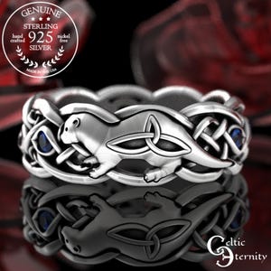 Celtic Otter Ring, Sterling Silver Otter Wedding Band, Sapphire Otter Ring, Irish Otter Ring, Otter Wedding Band, Otter Wedding Ring, 3025