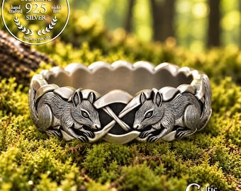 Sterling Silver Squirrel Wedding Band, Norse Animal Ring, Forest Animal Ring, Irish Woodland Creature Jewelry, 2159